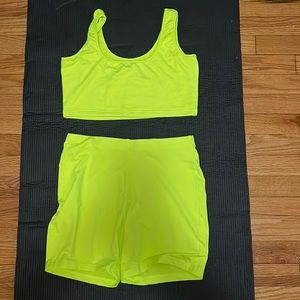 Neon Green biker shorts and crop tank